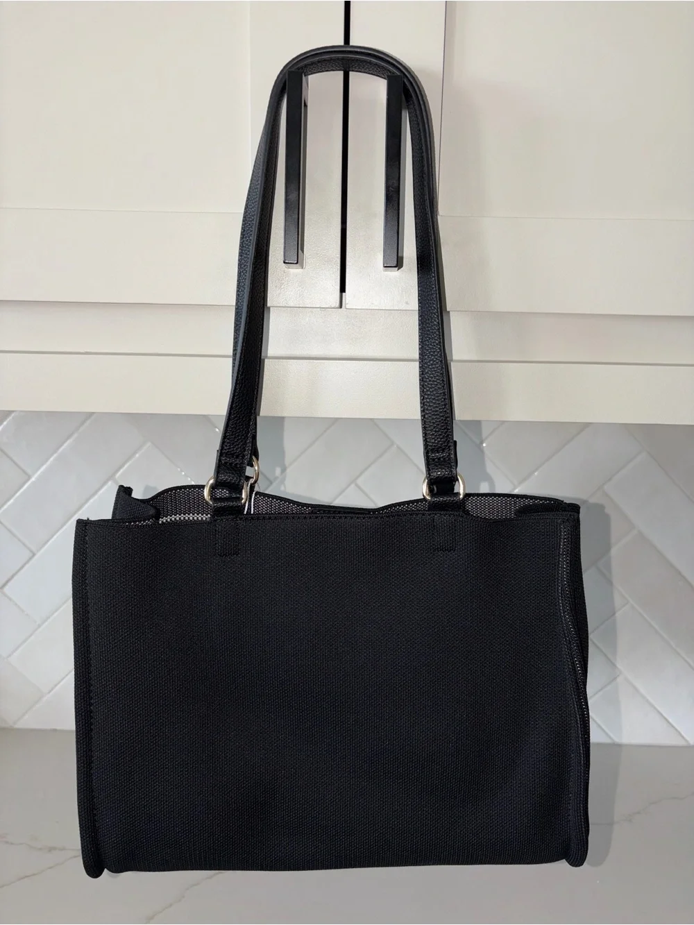 Nanette Lepore Lucia Black botanical embroidery look Tote with Gold Accents NWT